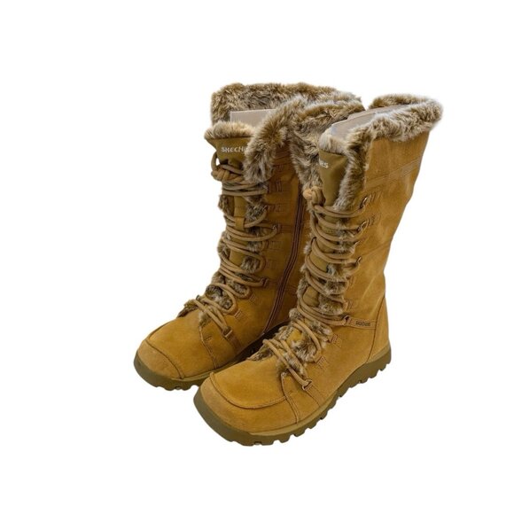 Skechers Boots Womens Grand Jams Unlimited Sand Suede Faux Fur Boho HTF Design 8 - Picture 1 of 10